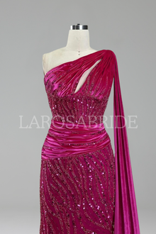One-Shoulder Beaded Mermaid Dress-Larosabride