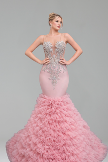 Appliqu� Bodice Ruffled Mermaid Gown - LAROSABRIDE