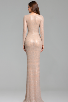 Crystal Embellished Column Gown - LAROSABRIDE