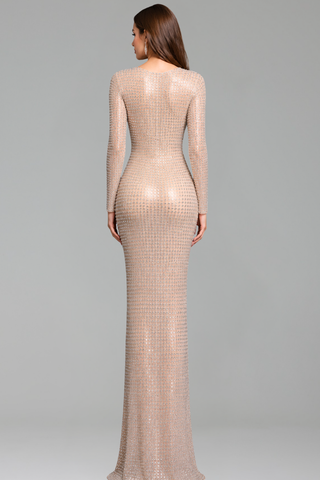 Crystal Embellished Column Gown - LAROSABRIDE