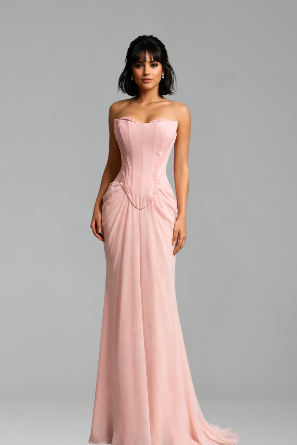 Soft Pink Draped Gown - LAROSABRIDE