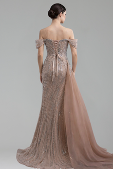 Nude Beaded Mermaid Gown - LAROSABRIDE