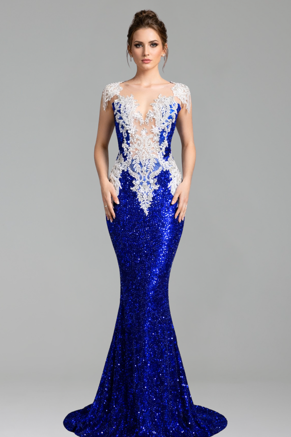 Lace Illusion Mermaid Evening Dress - LAROSABRIDE