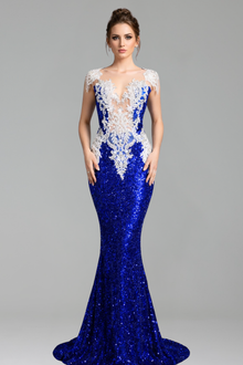 Lace Illusion Mermaid Evening Dress - LAROSABRIDE