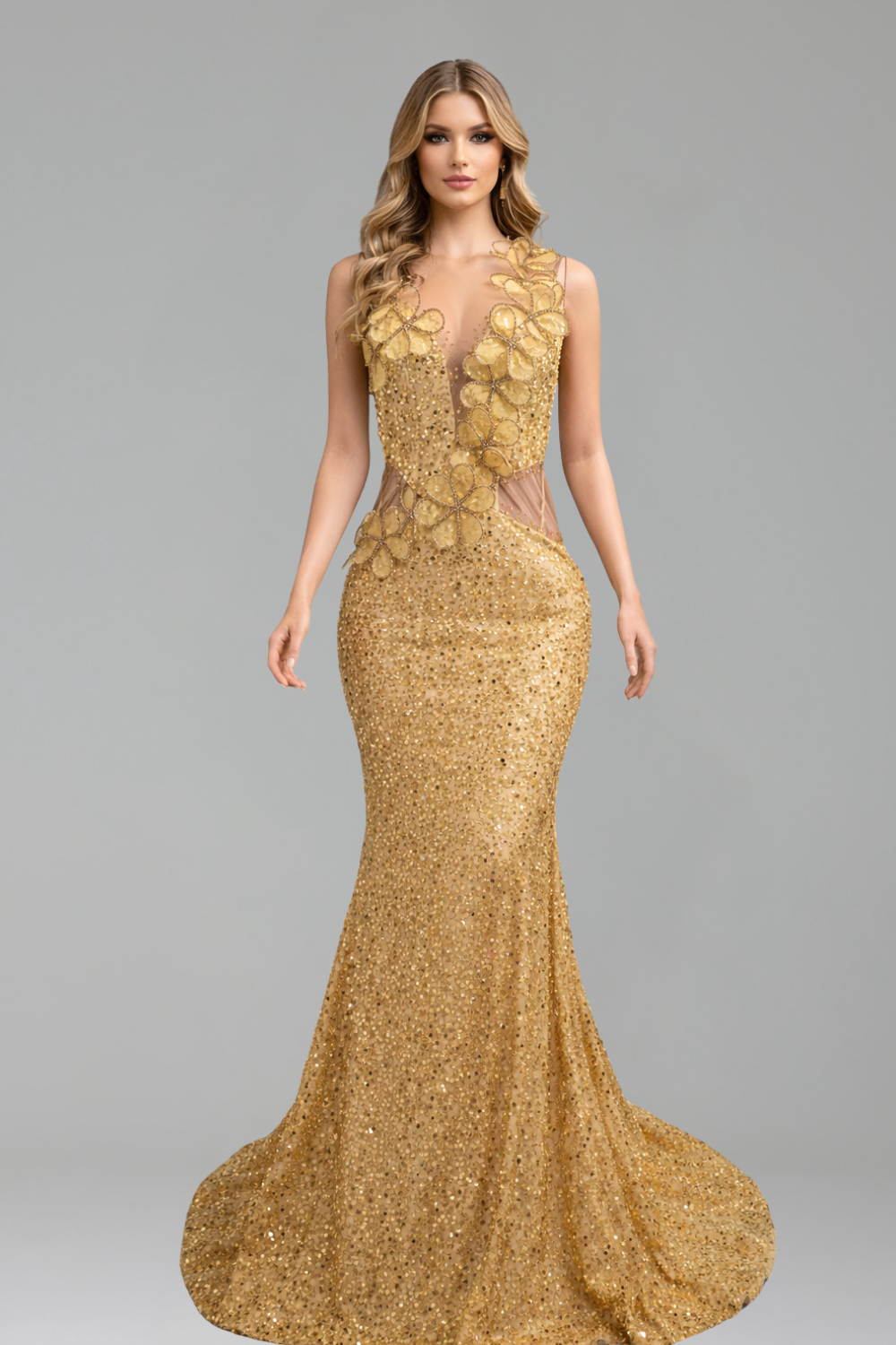 Floral Beaded Mermaid Gown - LAROSABRIDE