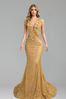 Floral Beaded Mermaid Gown - LAROSABRIDE