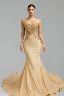 Illusion Appliqu� Fitted Mermaid Gown - LAROSABRIDE