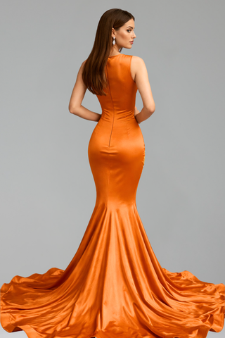 Embroidered Satin Mermaid Evening Gown
