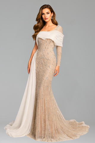 Pearl Beaded One Shoulder Dress - LAROSABRIDE