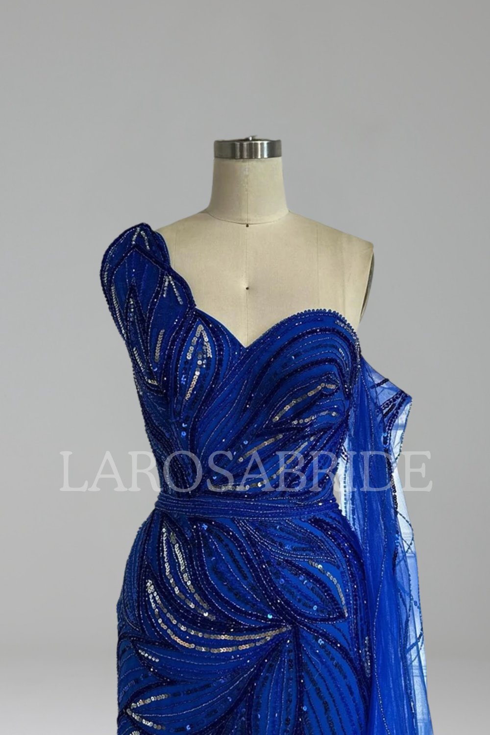 One-Shoulder Beaded Mermaid Split Dress-Larosabride