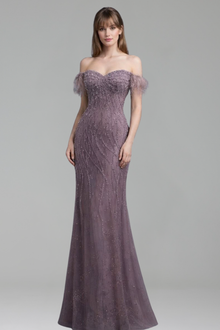 Beaded Feather Mermaid Evening Gown - LAROSABRIDE