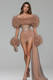 Feathered Sheer Draped Mini - LAROSABRIDE