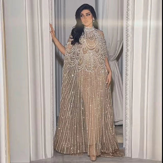 Ships in 2 to 5 Days -2025 Custom Champagne Luxury Kaftan Evening Dress – Elegant Gown for Weddings & Formal Parties
