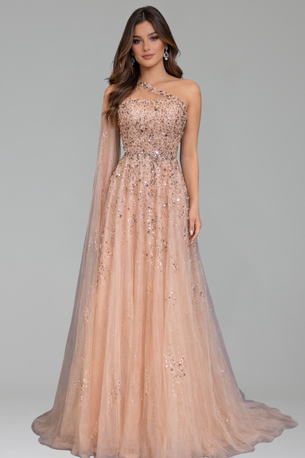 One-Shoulder Beaded Dress - LAROSABRIDE