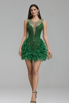 Feather Hem Appliqu� Mini Dress - LAROSABRIDE