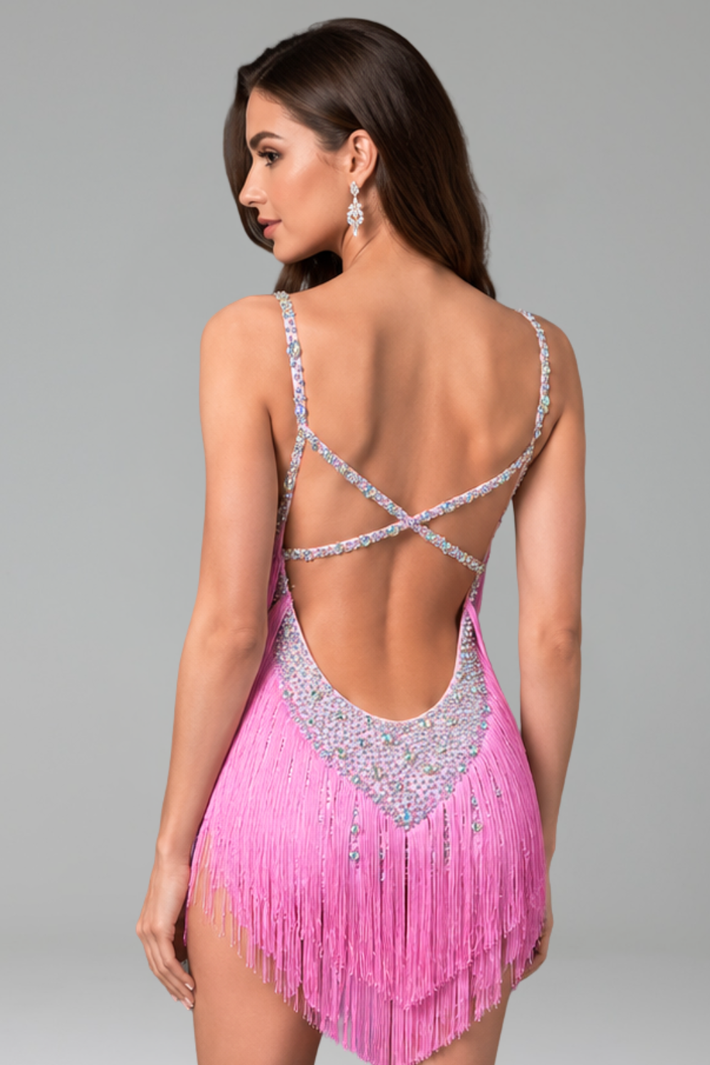 Fringe Crystal Cutout Mini Dress - LAROSABRIDE