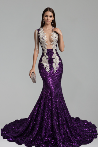 Sequin Lace Mermaid Evening Gown - LAROSABRIDE
