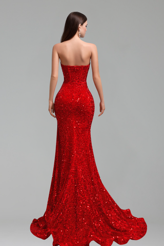 Strapless Sequin Slit Dress