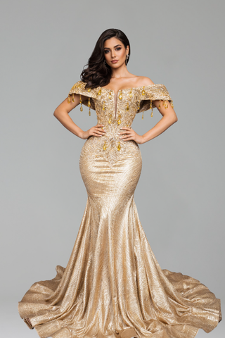 Off-Shoulder Beaded Mermaid Gown - LAROSABRIDE