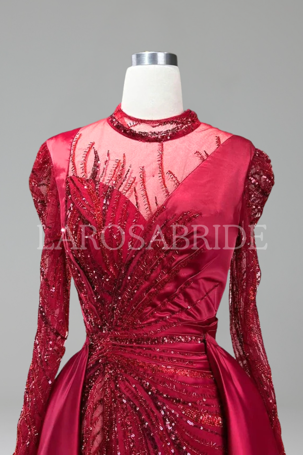 Lace Beaded Satin Mermaid Dress-Larosabride