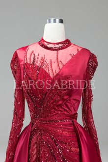 Lace Beaded Satin Mermaid Dress-Larosabride