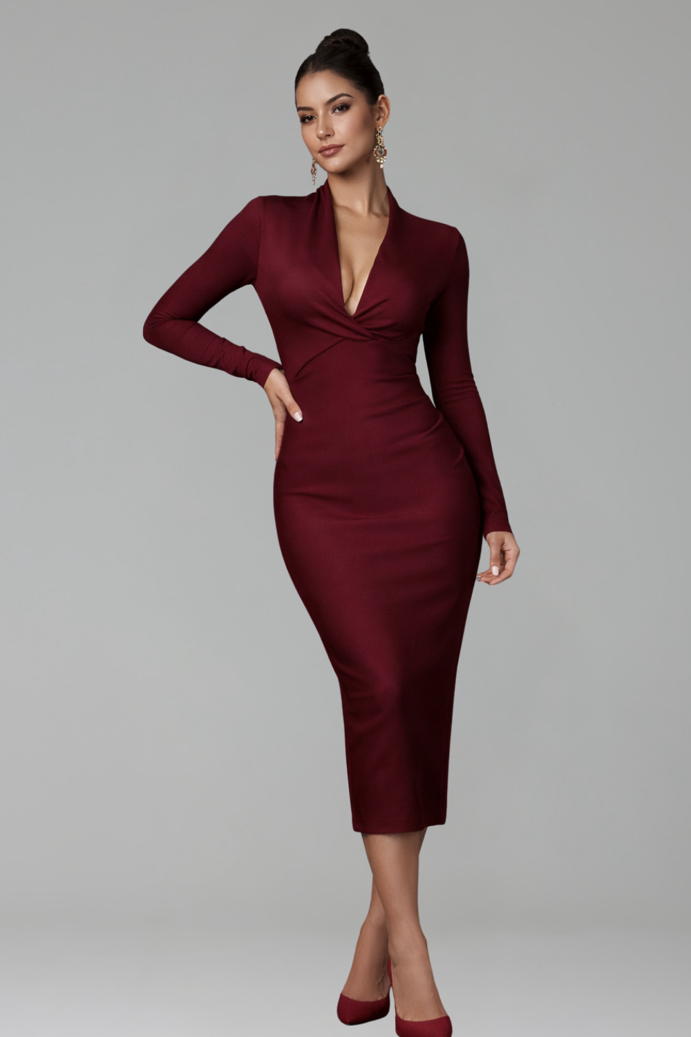 V-Neck Draped Bandage Dress-Larosabride