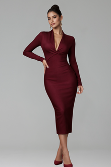 V-Neck Draped Bandage Dress-Larosabride