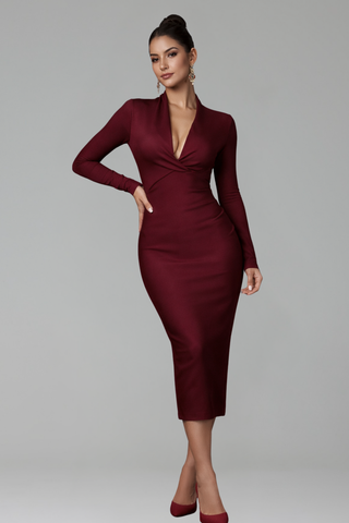 V-Neck Draped Bandage Dress-Larosabride