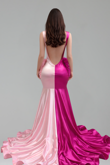 Feather Beaded Mermaid Satin Gown - LAROSABRIDE