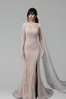Beaded Mermaid Gown with Cape - LAROSABRIDE
