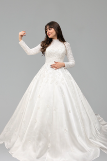 High-Neck Long-Sleeve Wedding Dress-Larosabride