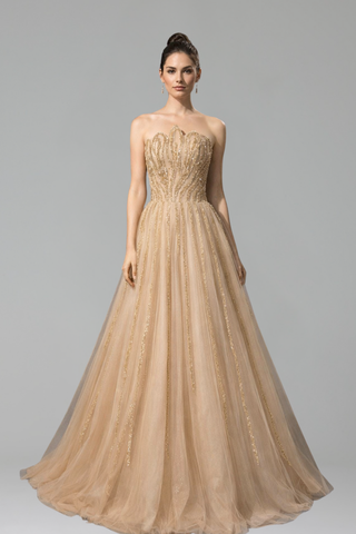 Beaded Scalloped Evening Dress