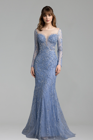 Pearl Beaded Mermaid Evening Dress - LAROSABRIDE