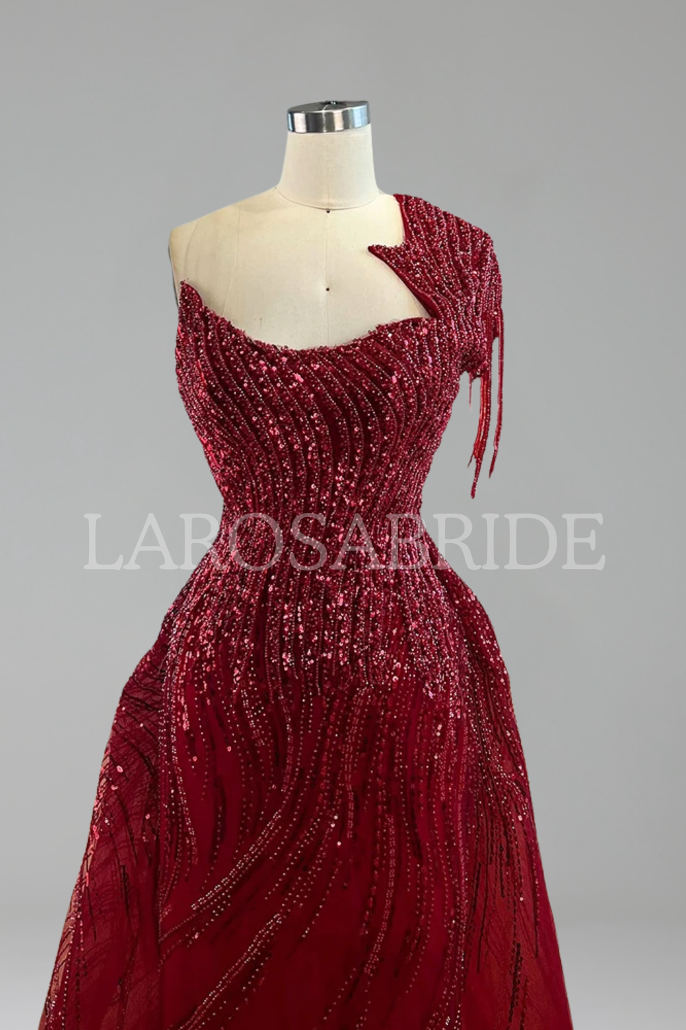 One-Shoulder Overskirt Dress-Larosabride