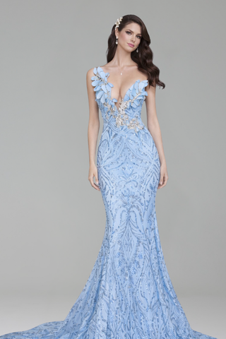 Floral Embellished Mermaid Cape Gown - LAROSABRIDE
