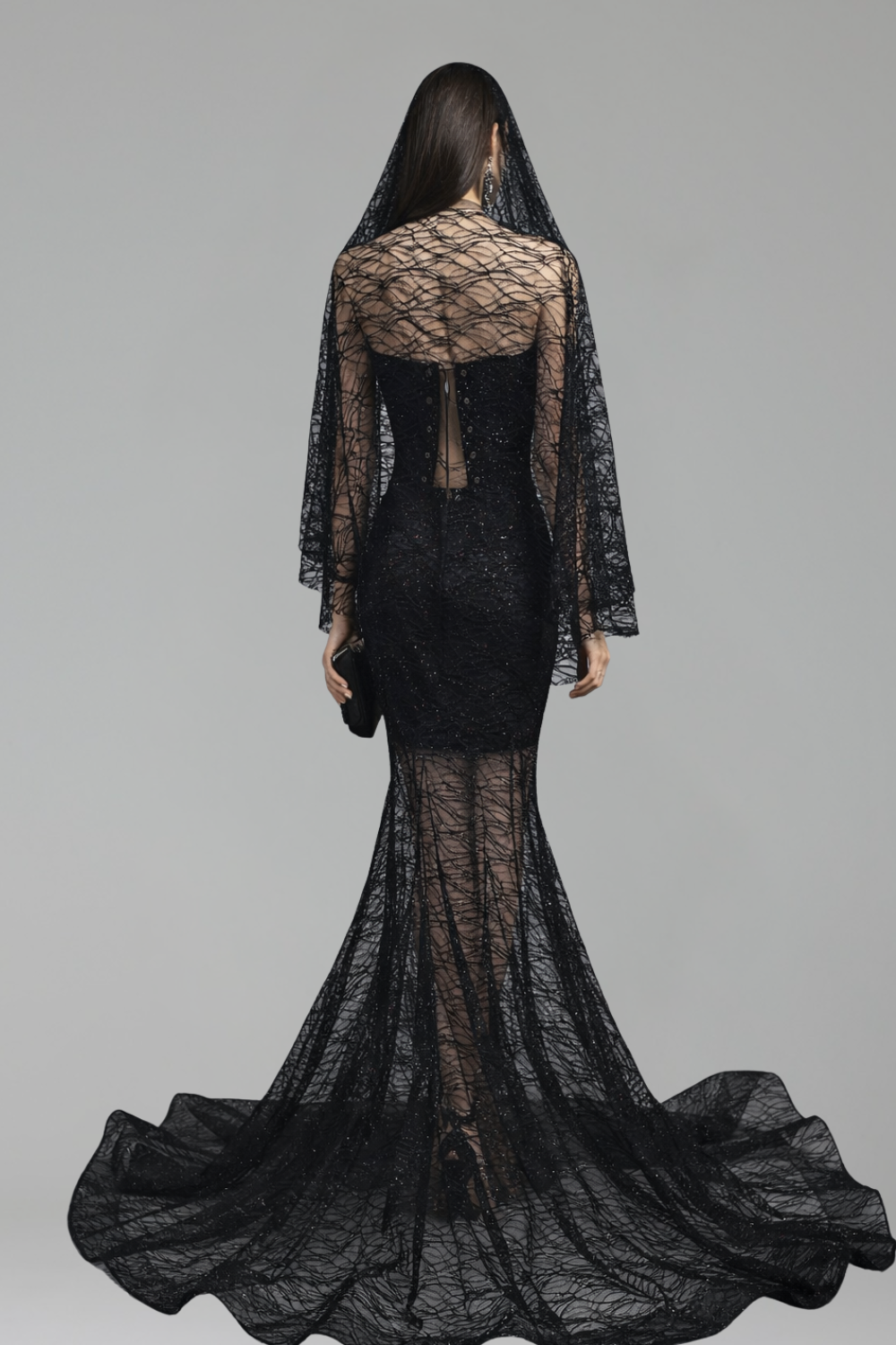 Sheer Lace Veil Mermaid Gown - LAROSABRIDE