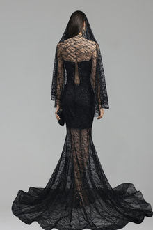 Sheer Lace Veil Mermaid Gown - LAROSABRIDE