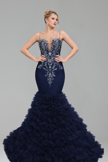Appliqu� Bodice Ruffled Mermaid Gown - LAROSABRIDE