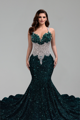 Sequin Beaded Mermaid Evening Gown - LAROSABRIDE