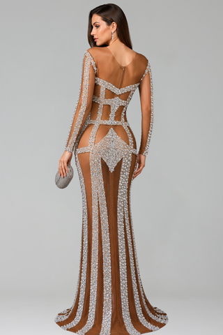 Crystal Embellished Illusion Mermaid Gown