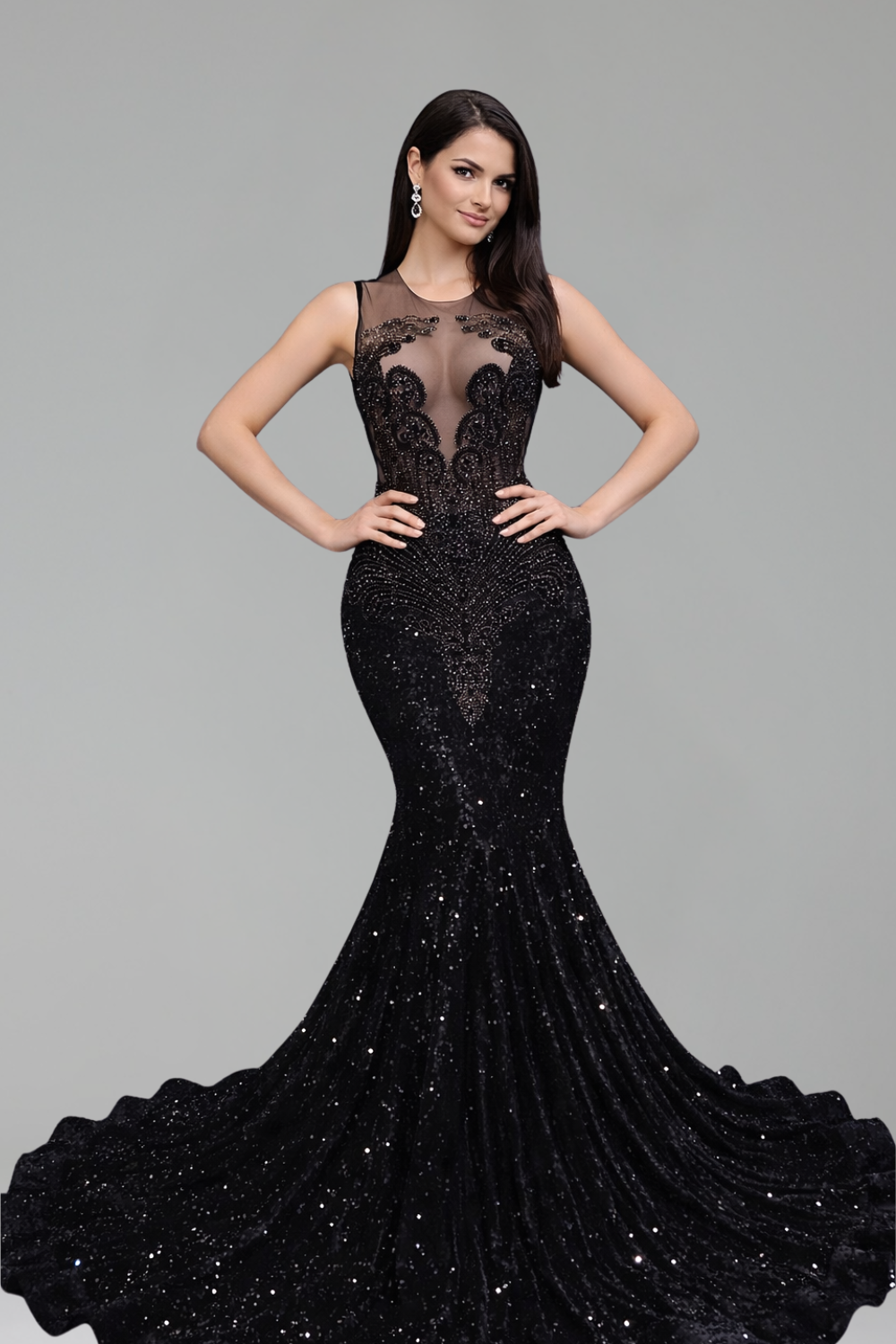 Illusion Beaded Mermaid Evening Gown - LAROSABRIDE