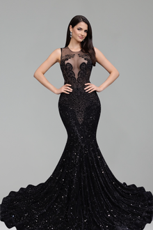 Illusion Beaded Mermaid Evening Gown - LAROSABRIDE