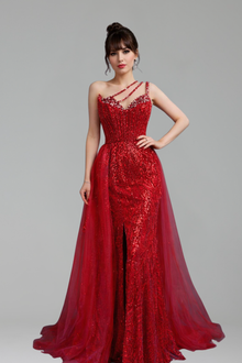 Crystal Beaded One Shoulder Dress - LAROSABRIDE