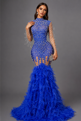 Emerald Crystal Feather Gown