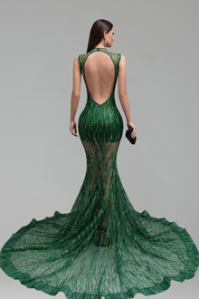 Illusion Beaded Mermaid Evening Gown - LAROSABRIDE