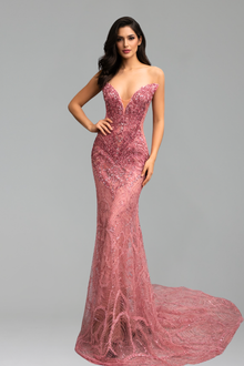 Beaded Strapless Mermaid Dress - LAROSABRIDE