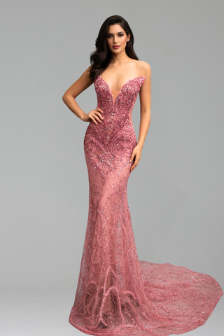 Beaded Strapless Mermaid Dress - LAROSABRIDE