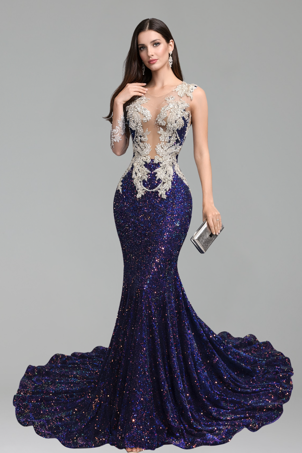 Illusion Appliqu� Sequin Mermaid Gown - LAROSABRIDE