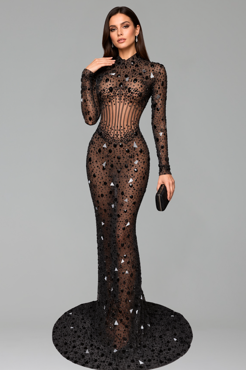 Sheer Crystal Corset Gown - LAROSABRIDE