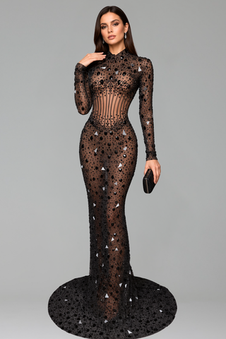 Sheer Crystal Corset Gown - LAROSABRIDE
